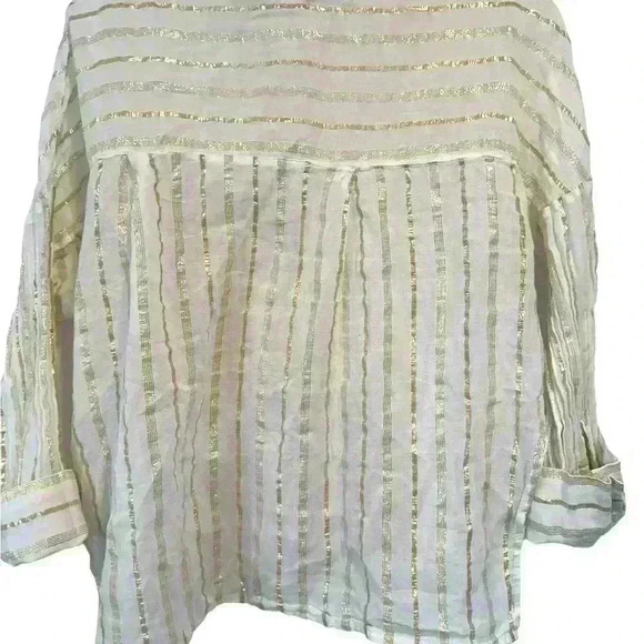 TOPSHOP Lightweight Cotton Linen Button Down With Gold Threading Stripes Size 4 - Picture 4 of 9